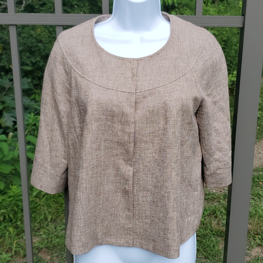 New York & Company Brown Cropped Linen Topper Jacket Sz S